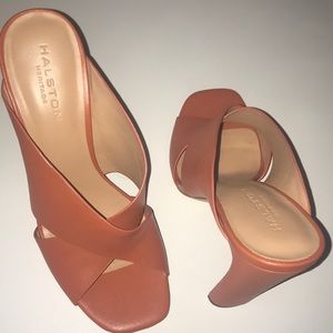 Halston leather open toe mule